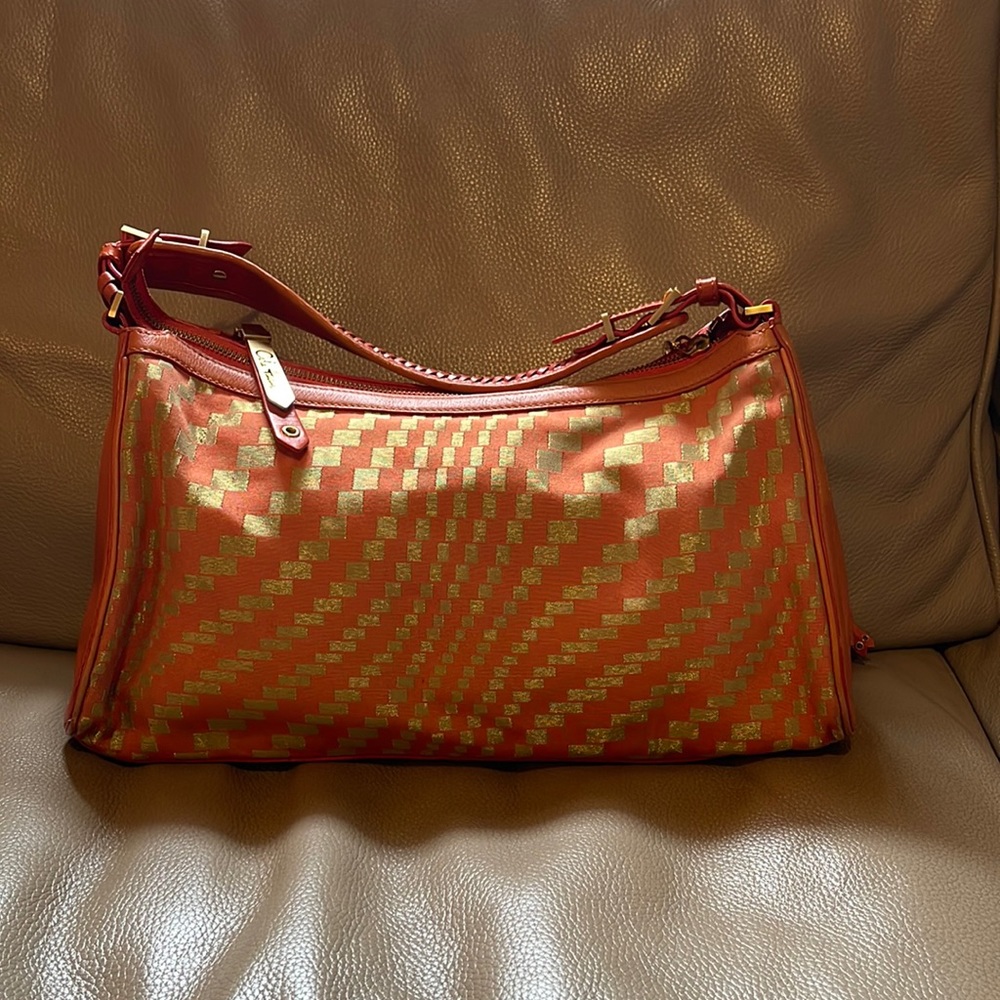 Cole Haan Orange & Gold Leather Shoulder Bag w/ Tassle
